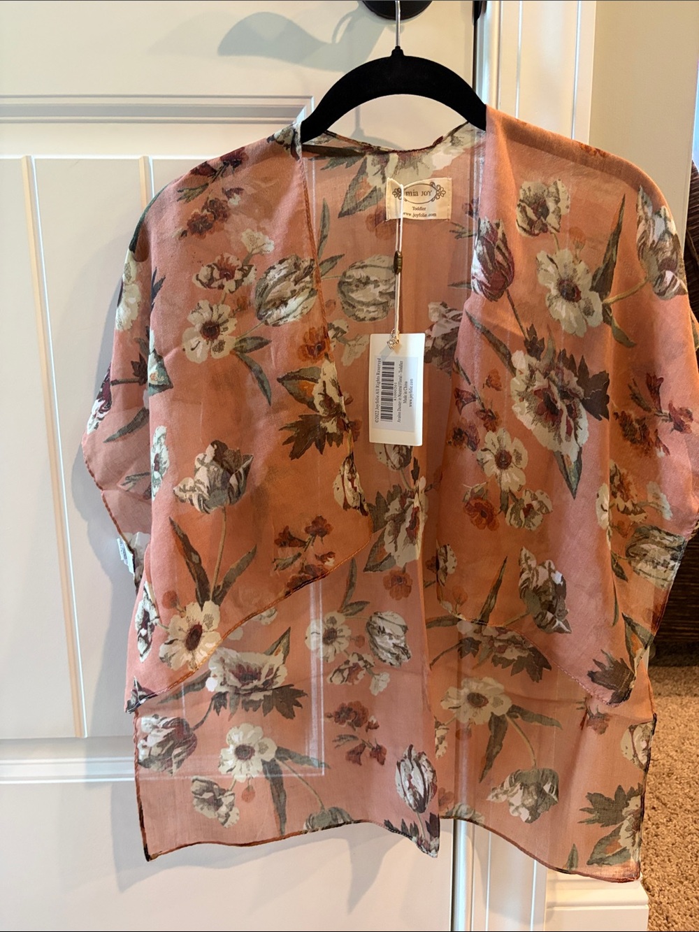 Joyfolie Peach Floral Sheer Kimono